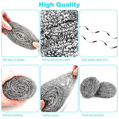 VOPTON 15-Pack Stainless Steel Wool Scrubbers - Heavy Duty Kitchen Scouring Pads