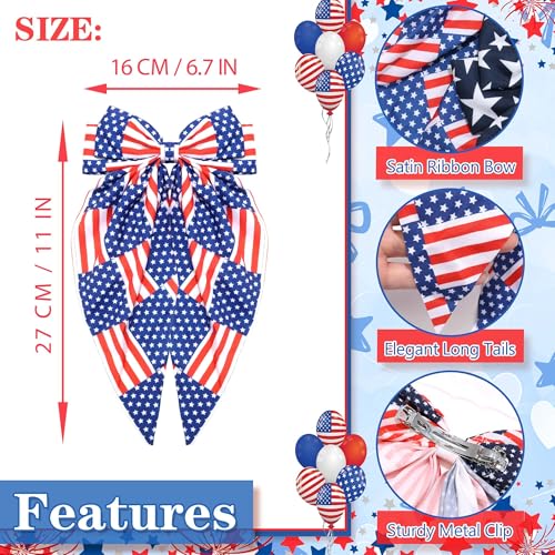 American Flag Hair Bow Clip - Red White Blue Patriotic Hair Accessory