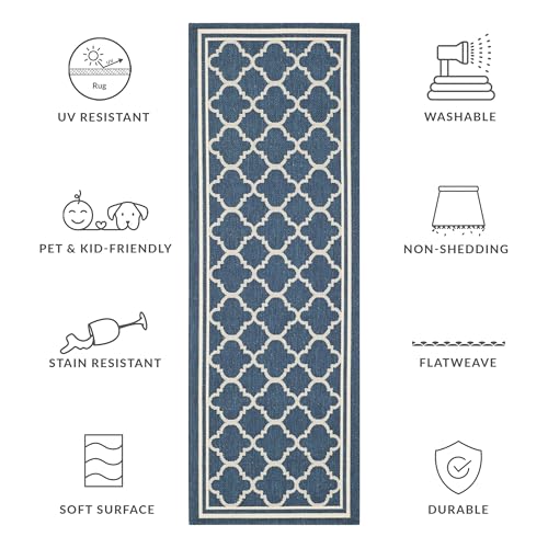 SAFAVIEH Courtyard Collection 2'3" x 6'7" Navy/Beige CY6918 Trellis Indoor-Outdoor Waterproof Easy-Cleaning Patio Backyard Mudroom Runner-Rug