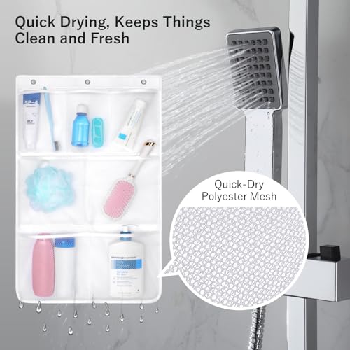 F-color White 7-Pocket Mesh Shower Caddy - Hanging Organizer for Cruise