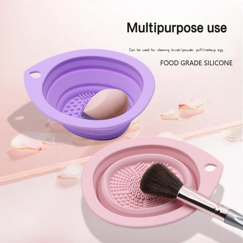 GOSATYUM Foldable Silicone Makeup Brush Cleaning Bowl and Pad
