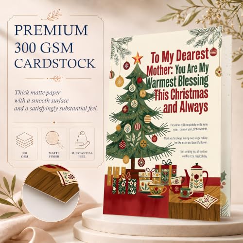 Christmas Card Gift for Mom with Tree and Tea Cups - Silver