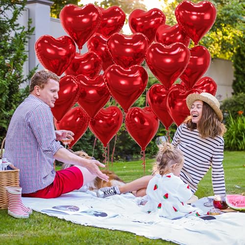 Red Foil Heart Balloons 18 Inch 20pcs Set for Wedding & Valentine's Day