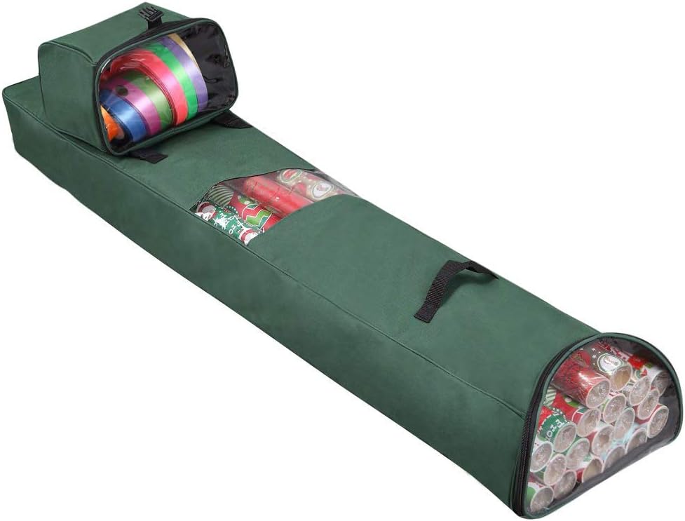 Primode Heavy-Duty Christmas Gift Wrap Storage Bag - Long Wrapping Paper Organizer with Detachable Tote | 48"x10"x5" (Green)