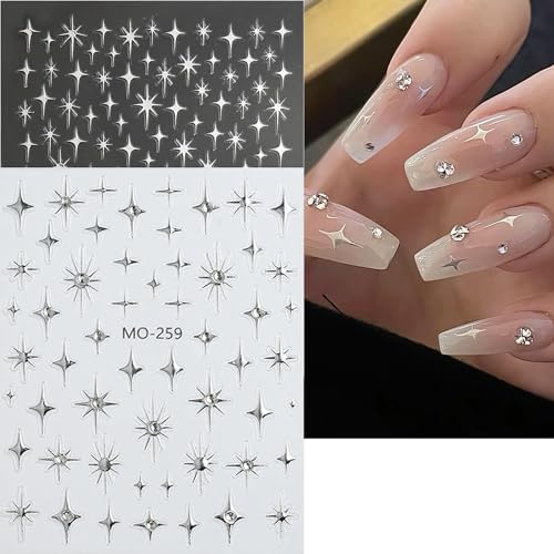 Star Nail Art Stickers 3D Self-Adhesive Crystal Decals 6 Sheets