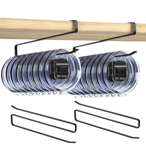 Heavy Duty Iron Tumbler Lid Organizer 2 Pack - Under Cabinet Space Saver for 20-40 oz Lids