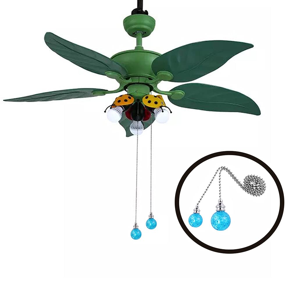 U/D Ceiling Fan Pull Chain，2PCS Pull Chain Crystal Glass Cracked Ball Pull Chain for Ceiling Fan Light Decoration 30.5cm Extension Chain (Blue, 2)
