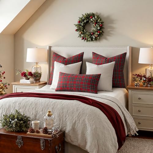 Christmas Plaid Pillow Covers 18x18 inches Pack of 2 Red Scottish Tartan