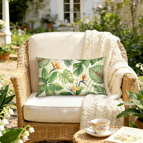 Tropical Palm Leaf Throw Pillow Cover, 12x20 Decorative Cushion Case