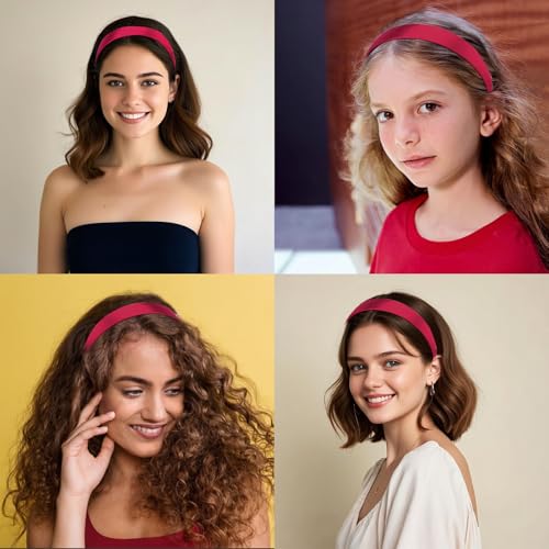 Wecoe 10 Pack Dark Red Satin Headbands 1 Inch Wide Non-Slip Hairbands