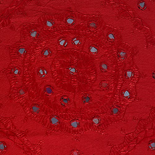 Red 16x16 Inch Mirror Embroidered Boho Sofa Throw Pillow Cover