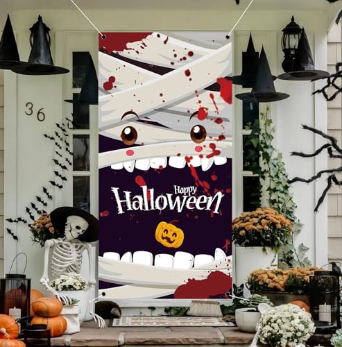 Creepy Halloween Door Cover - 71 x 35 Inch Polyester Banner