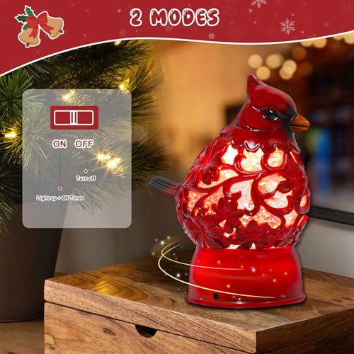 GlexpFesti Cardinal Christmas Snow Globe Lantern with 6H Timer USB & Battery Operated