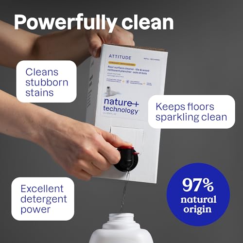 ATTITUDE EWG Verified Floor Cleaner Refill - Vegan Citrus Zest, 67.6 Fl Oz (Pack of 4)
