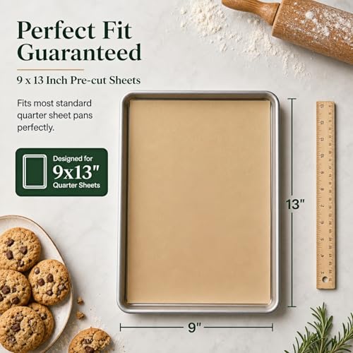 100 Pcs Unbleached Parchment Paper Sheets - 9x13 Non-Stick Baking Liners