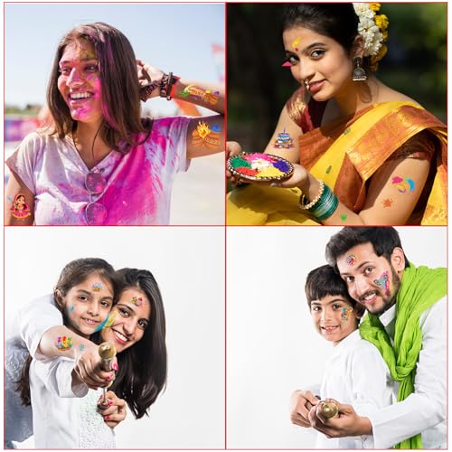 Indian Holi Temporary Tattoos - 200+ Happy Holi Party Favors Stickers