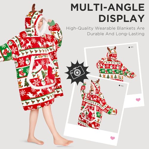 Adult Christmas Wearable Blanket Hoodie with Pockets - New Holiday Cozy Wrap