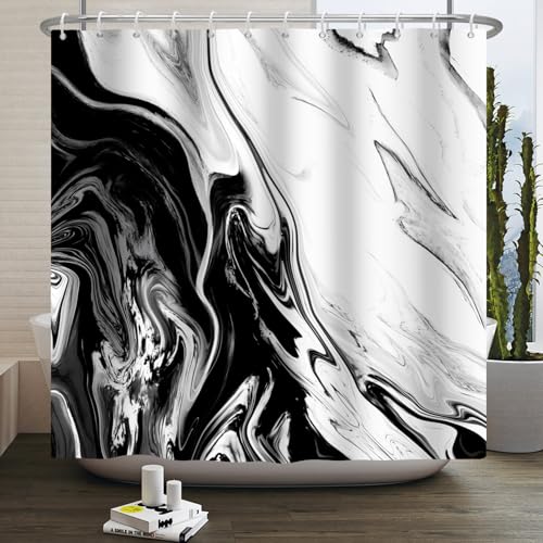 Pnylzzyxh Black & White Marble Shower Curtain - 72x72 Inches, Modern Abstract Bathroom Decor, Pack of 1
