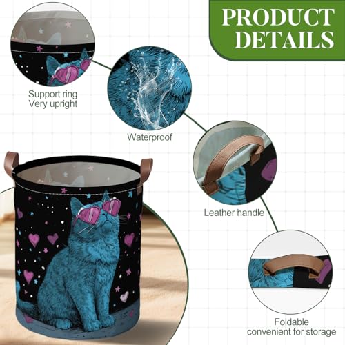 Cool Cat Laundry Basket, Colorful588 Pink Heart Sunglasses Hamper 15.75x19.7in