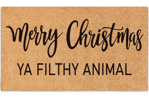 Christmas Doormat Natural Coir Welcome Rug with Funny 'Ya Filthy Animal' Quote 16.5 x 29 Inches