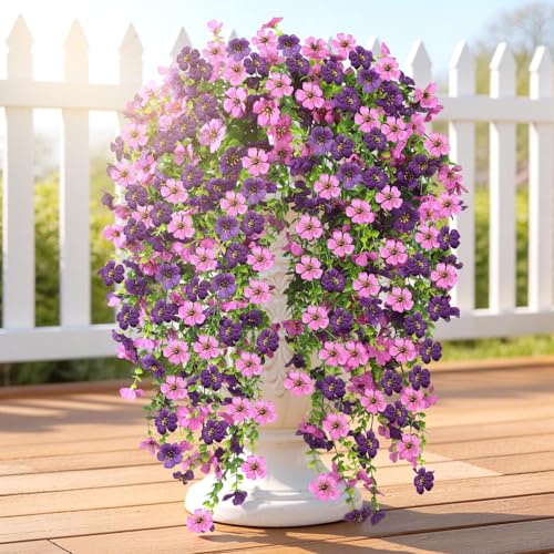Doxcore 6PCS Artificial Hanging Flowers for Outdoors - Double Purple Silk