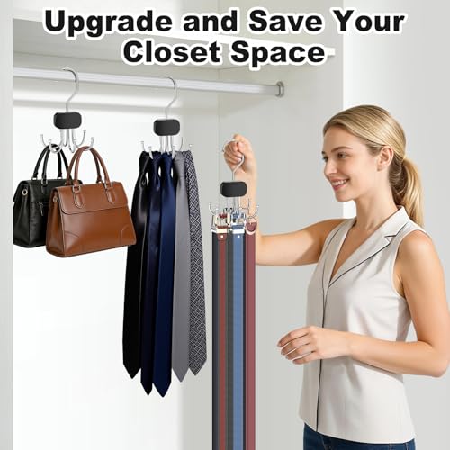 Black 3-Pack Belt Organizer for Closet Max 72 Belts, Rotatable Hanger