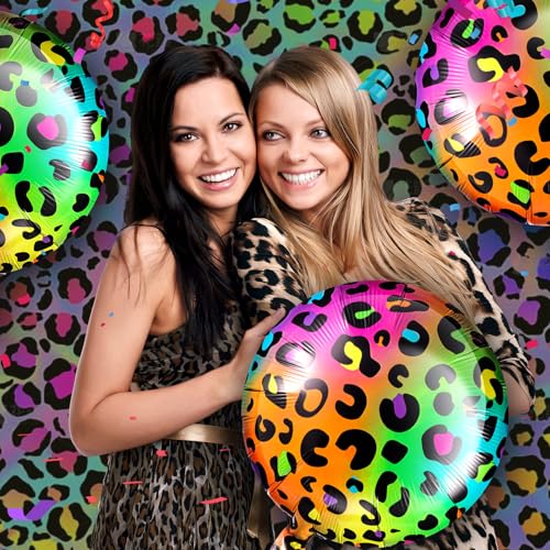 BBTO 18 Inch Multicolor Neon Rainbow Leopard Balloons - 6 Pcs