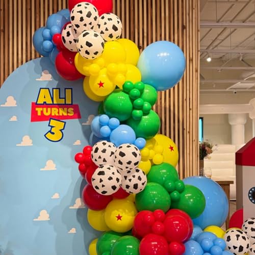 50pcs 12-Inch Multi-Color Balloon Set: Red, Blue, Yellow, Green, Cow & Cloud
