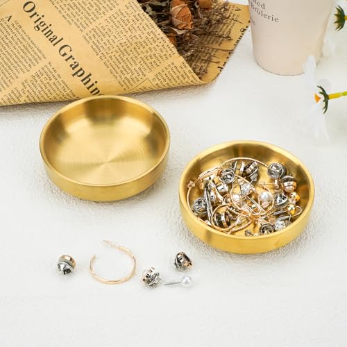 Gold Stainless Steel Jewelry Tray - Small 3.5" Ring Holder Dish (Style 1)
