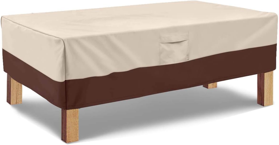 Vailge Rectangular Coffee Table Cover - Heavy-Duty Waterproof Outdoor Furniture Protector | Fits Large Tables (Beige & Brown)