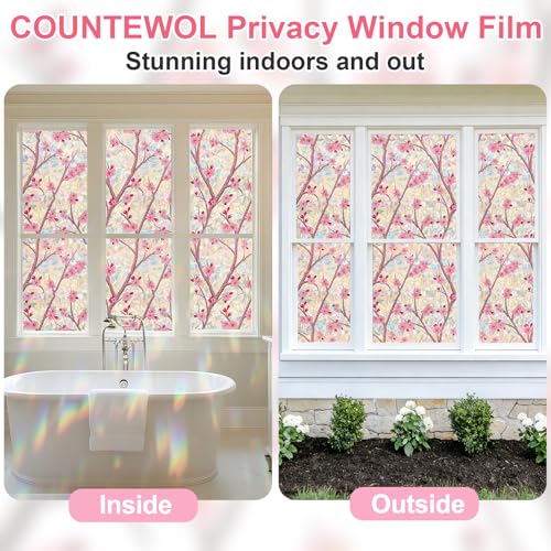 Cherry Blossom Stained Glass Window Film - UV Protection & Privacy