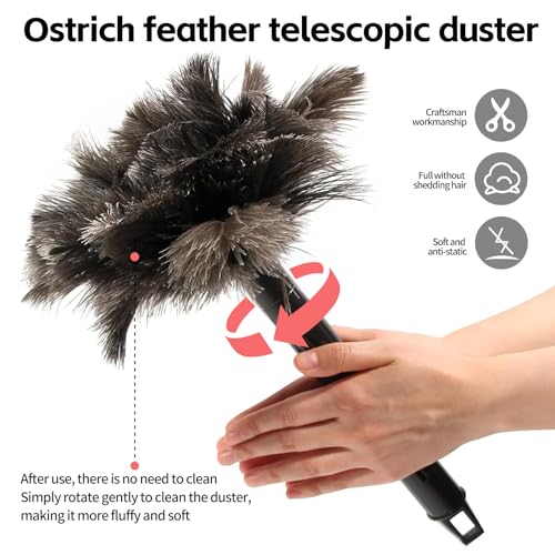 Retractable Ostrich Feather Duster, 15in Eco-Friendly Cleaning Tool