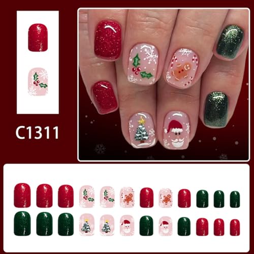 Christmas Press on Nails Short Square False Nails Holiday Designs