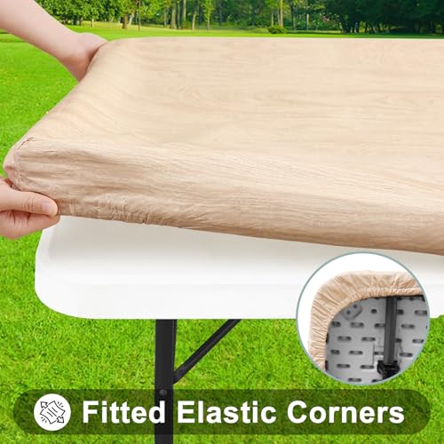 Smiry Waterproof Rectangle Tablecloth, Beige 72" x 30" for 6FT Tables