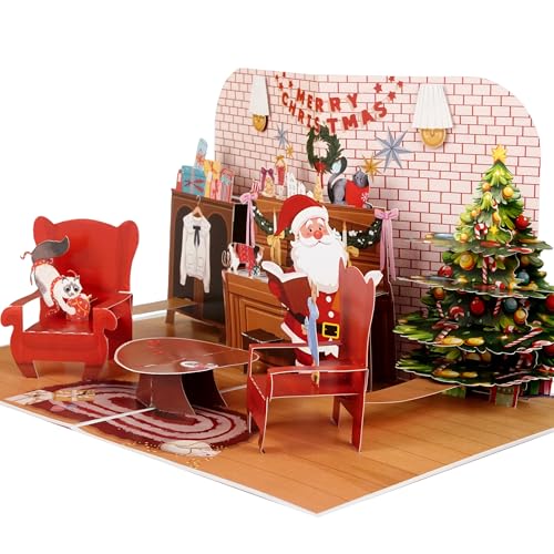 3D Pop-Up Christmas Card with Santa & Tree - Handmade Holiday Card