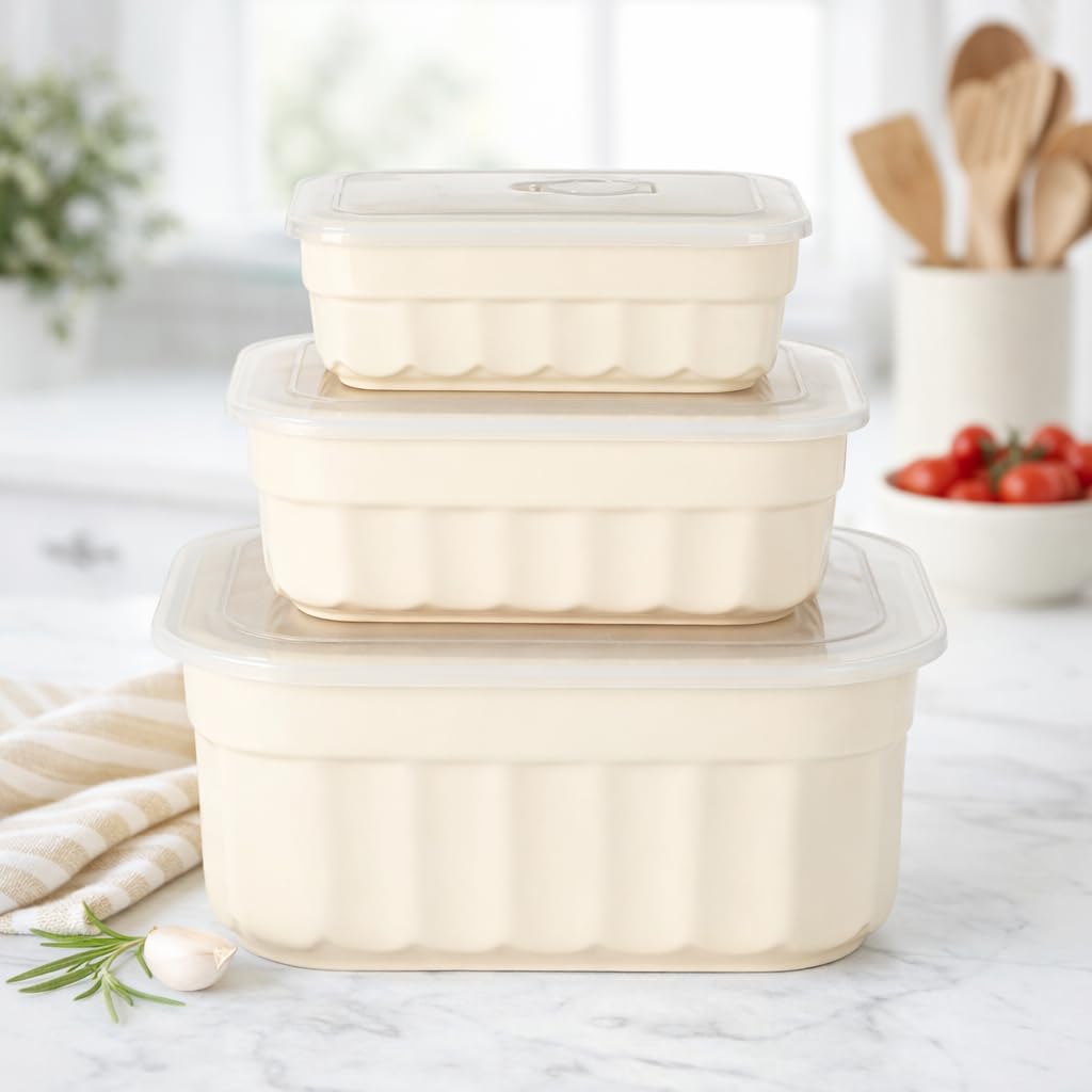 Martha Stewart Broadbrook 6-Piece Stoneware Meal Prep Container Set - Oven, Microwave, Dishwasher Safe