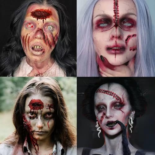 Halloween Temporary Scar Tattoos - 30 Sheets Realistic Waterproof Fake Wounds