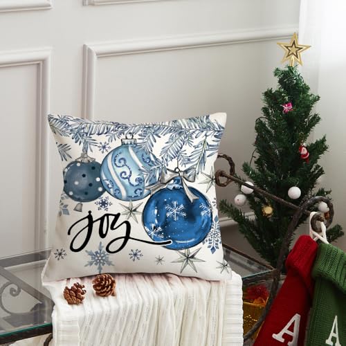 AACORS Blue Christmas Throw Pillow Cover 20x20 Inch Holiday Farmhouse Decor