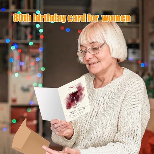 Funny Vintage Wine 80th Birthday Card for Women | 5x7 with Envelope