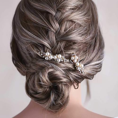 Pearl Rhinestone Hair Side Combs Silver Wedding Hair Clips 2 Pcs