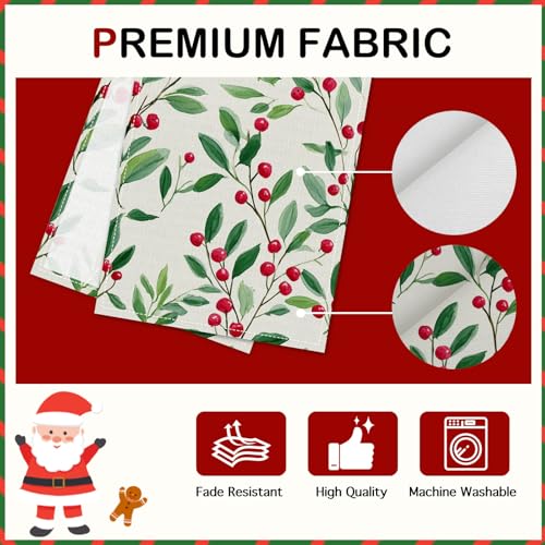 Farmhouse Christmas Table Runner Green Leaves & Berries Decor 13x72 Inches - Burlap
