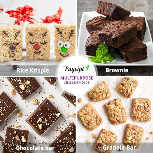 Puyeipt Silicone Rice Krispie Treat Molds – 3 Pack, 18 Cavity