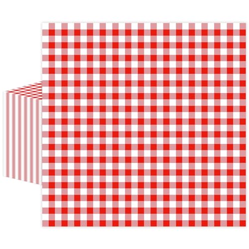 Red Gingham Paper Napkins 50 Pcs Disposable Checkered Luncheon Towels for Parties