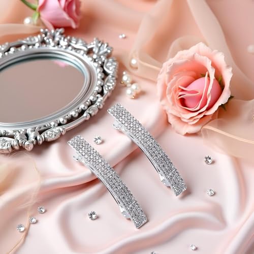 ZLmoue Silver Rhinestone Crystal Hair Clips 2-Piece Set