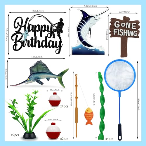 18-Piece Gone Fishing Cake Topper Set for Fisherman Themed Birthday Parties
