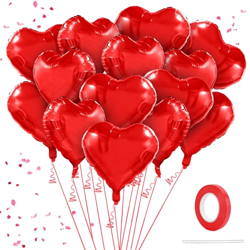 18-Inch Red Heart Balloons - 15 Pack for Valentine's Day & Weddings