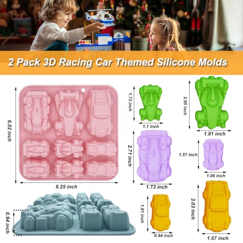 Racing Car Molds - 2 Pack 3D Silicone Baking Molds for Kids