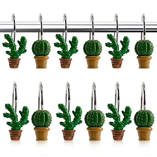 Cactus Shower Curtain Hooks - 12 Resin Bathroom Rings