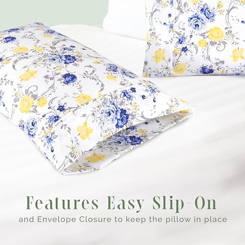 Elegant Comfort Set of 2 Floral Print Pillowcases - Soft Microfiber Standard/Queen