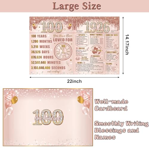 Turypaty Giant 100th Birthday Card - Vintage Pink Gold Design
